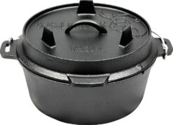Valhal Outdoor Feuertopf Dutch Oven Gusseisen, Flacher Boden, 3,8 L