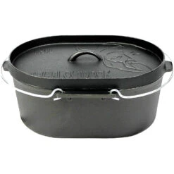 Valhal Outdoor Feuertopf Dutch Oven Gusseisen Oval, Flacher Boden, 9 L